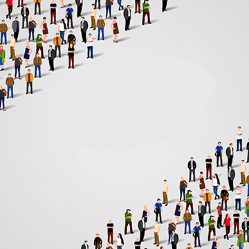 Large group of people on white background